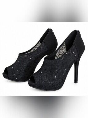 Apt. 9 Black Lace Peep-Toe Sequined Heels